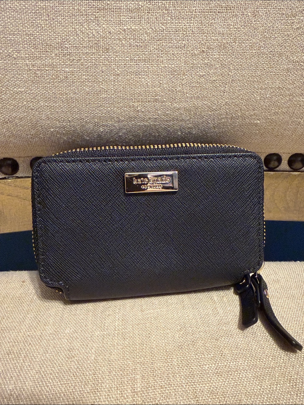 Kate Spade Black Saffiano Leather Double Zip Mini Card Wallet